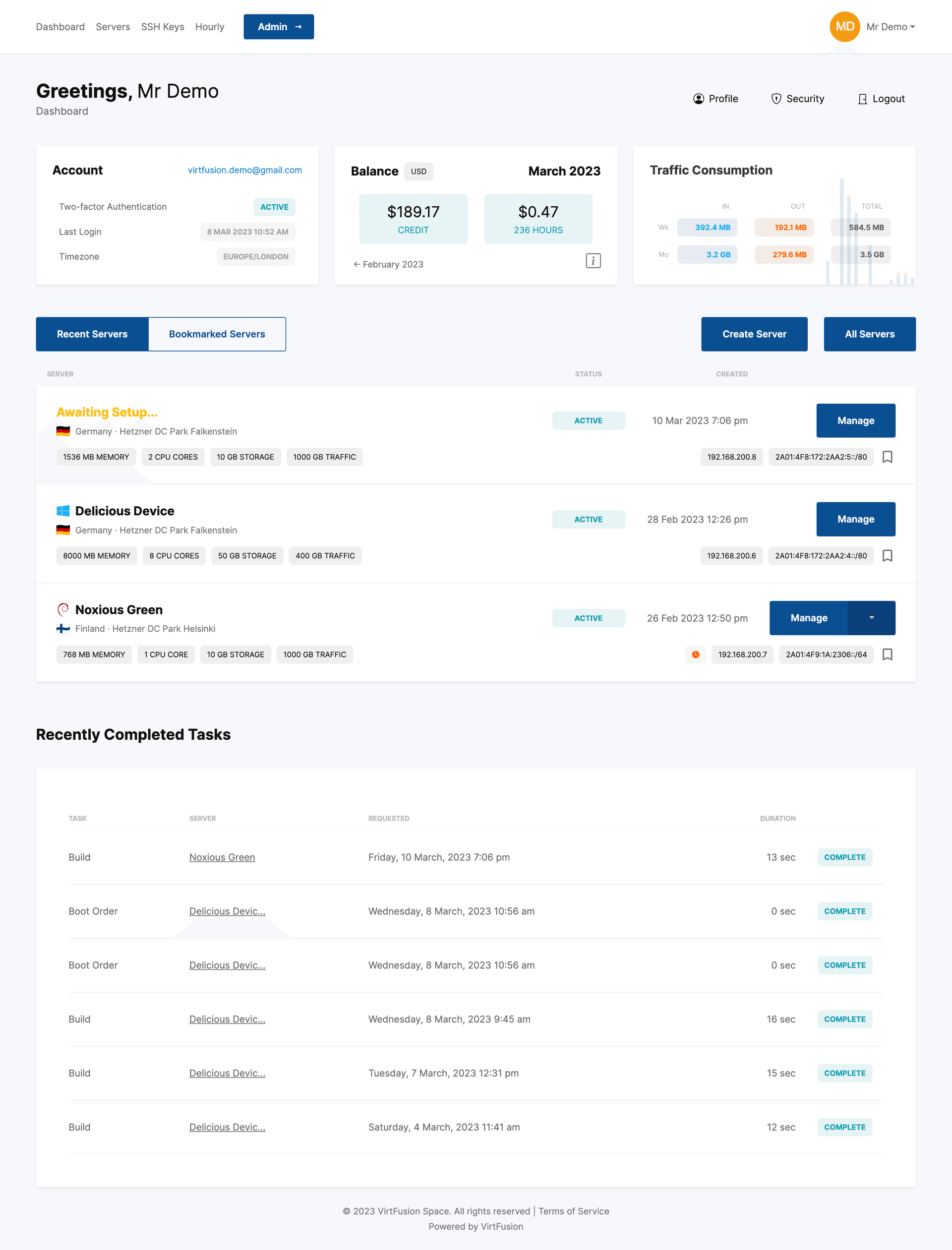 VPS management panel